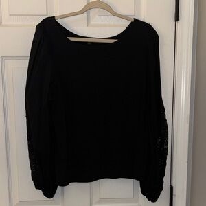 Banana Republic Black Long-Sleeve Blouse with Crochet Sleeve Detail XL